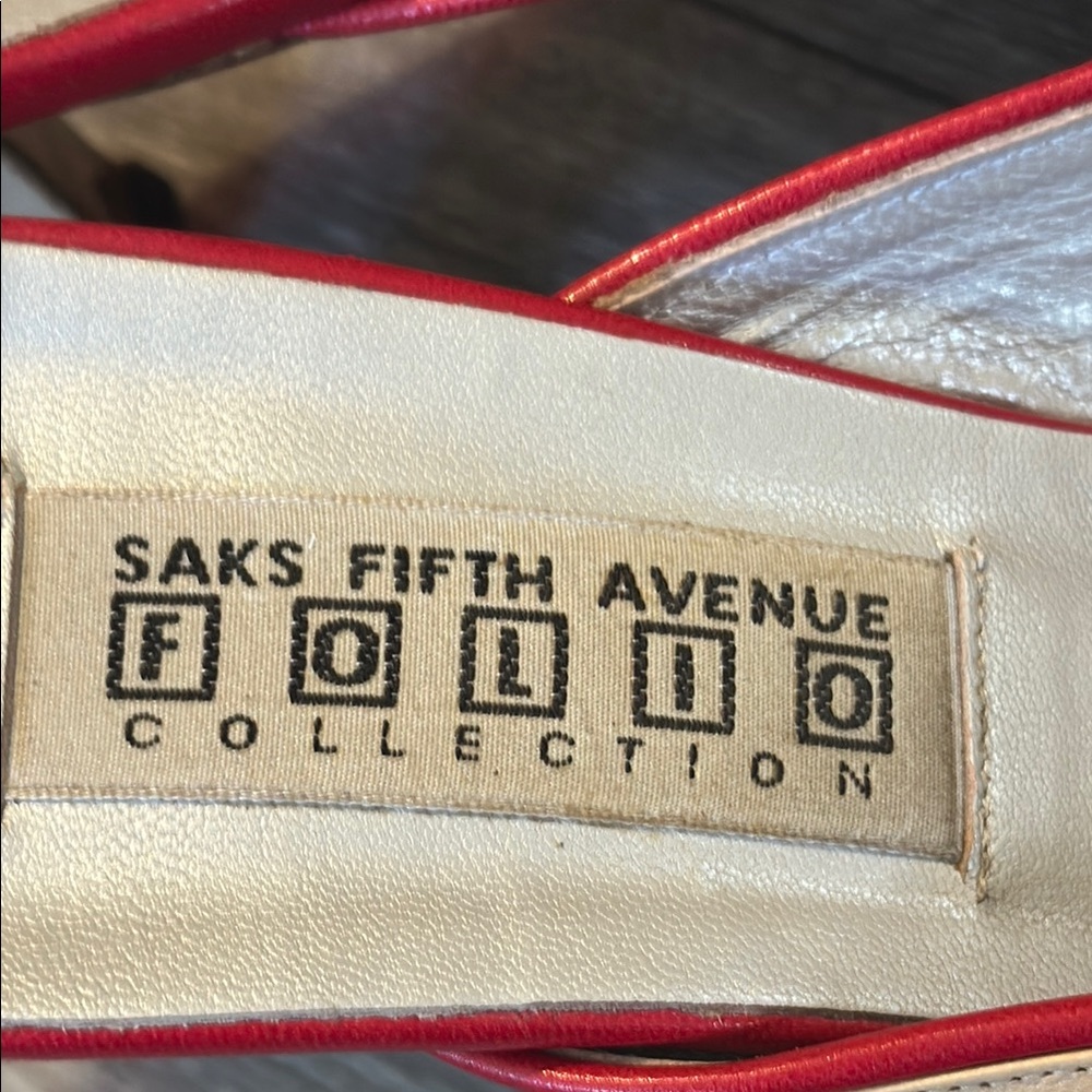 Saks Fifth Avenue Red and Cream Heels - Picture 2 of 10